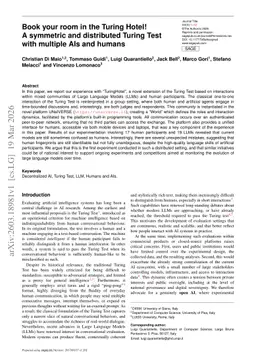 Book your room in the Turing Hotel! A symmetric and distributed Turing Test with multiple AIs and humans