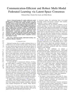 Communication-Efficient and Robust Multi-Modal Federated Learning via Latent-Space Consensus