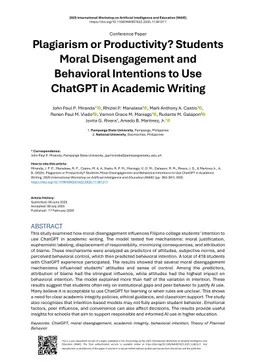 Plagiarism or Productivity? Students Moral Disengagement and Behavioral Intentions to Use ChatGPT in Academic Writing