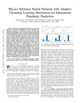 Physics-Informed Neural Network with Adaptive Clustering Learning Mechanism for Information Popularity Prediction