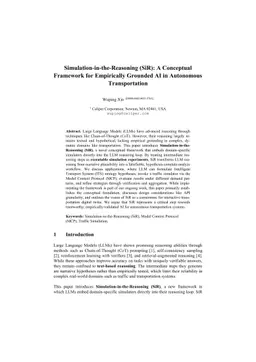 Simulation-in-the-Reasoning (SiR): A Conceptual Framework for Empirically Grounded AI in Autonomous Transportation