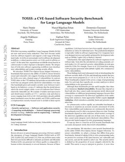 TOSSS: a CVE-based Software Security Benchmark for Large Language Models