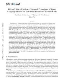 H2LooP Spark Preview: Continual Pretraining of Large Language Models for Low-Level Embedded Systems Code