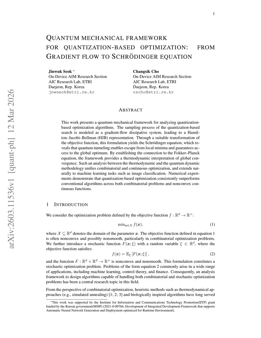 Quantum mechanical framework for quantization-based optimization: from ...