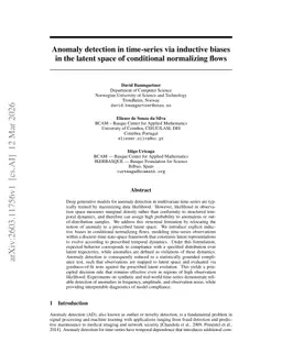 Anomaly detection in time-series via inductive biases in the latent space of conditional normalizing flows