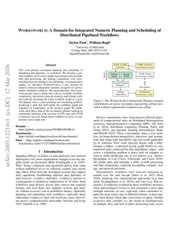 WORKSWORLD: A Domain for Integrated Numeric Planning and Scheduling of Distributed Pipelined Workflows