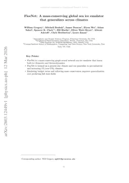 FloeNet: A mass-conserving global sea ice emulator that generalizes across climates