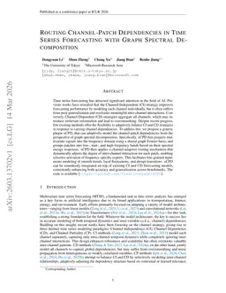Routing Channel-Patch Dependencies in Time Series Forecasting with Graph Spectral Decomposition