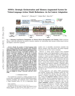 SOMA: Strategic Orchestration and Memory-Augmented System for Vision-Language-Action Model Robustness via In-Context Adaptation