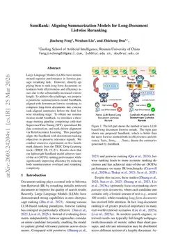 SumRank: Aligning Summarization Models for Long-Document Listwise Reranking