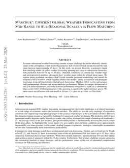 Marchuk: Efficient Global Weather Forecasting from Mid-Range to Sub-Seasonal Scales via Flow Matching