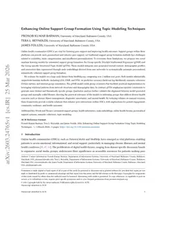 Enhancing Online Support Group Formation Using Topic Modeling Techniques