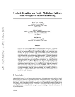 Synthetic Rewriting as a Quality Multiplier: Evidence from Portuguese Continued Pretraining