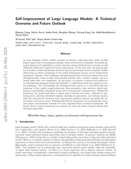 Self-Improvement of Large Language Models: A Technical Overview and Future Outlook