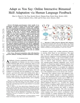 Adapt as You Say: Online Interactive Bimanual Skill Adaptation via Human Language Feedback
