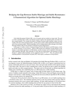 Bridging the Gap Between Stable Marriage and Stable Roommates: A Parametrized Algorithm for Optimal Stable Matchings