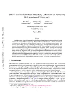 SHIFT: Stochastic Hidden-Trajectory Deflection for Removing Diffusion-based Watermark