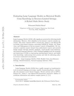 Evaluating Large Language Models on Historical Health Crisis Knowledge in Resource-Limited Settings: A Hybrid Multi-Metric Study