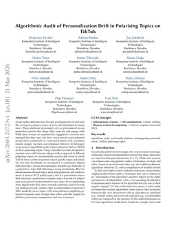 Algorithmic Audit of Personalisation Drift in Polarising Topics on TikTok