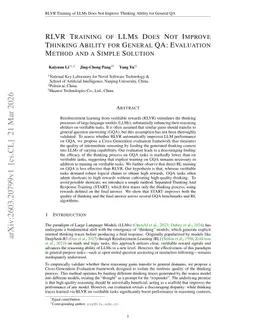 RLVR Training of LLMs Does Not Improve Thinking Ability for General QA: Evaluation Method and a Simple Solution