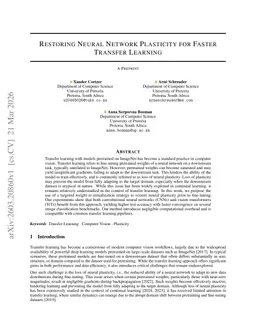 Restoring Neural Network Plasticity for Faster Transfer Learning