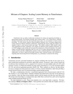 Mixture of Chapters: Scaling Learnt Memory in Transformers