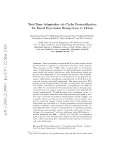 Test-Time Adaptation via Cache Personalization for Facial Expression Recognition in Videos