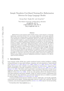 Sample Transform Cost-Based Training-Free Hallucination Detector for Large Language Models