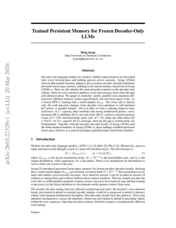 Trained Persistent Memory for Frozen Decoder-Only LLMs