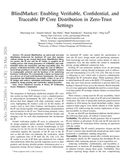 BlindMarket: Enabling Verifiable, Confidential, and Traceable IP Core Distribution in Zero-Trust Settings