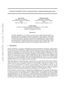 Upper Entropy for 2-Monotone Lower Probabilities