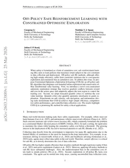 Off-Policy Safe Reinforcement Learning with Constrained Optimistic Exploration