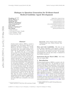 Dialogue to Question Generation for Evidence-based Medical Guideline Agent Development